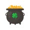 A pot that holds a lot of gold coins. Wealth concept for Saint Patrick's party