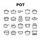 pot kitchen food pan cooking icons set vector