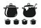 Pot with lid, pan of soup silhouette. Cooking, cuisine, cookery, culinary art, kitchen icon or logo. Vector illustration