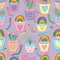 Pot plant rainbow worm seamless pattern