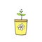 Pot with a plant sprout, seedlings. Hand drawn simple black outline vector illustration in doodle style, isolated