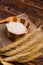 A pot of rice ground on a sackcloth napkin