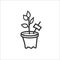 A pot of seedlings.  Hand drawn sketch. Vector illustration