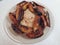 Pot Stickers and brown rice dinner plate