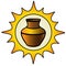 Pot. The sun and a clay jug. logo for the pottery workshop. Ethnic ceramics. Pottery. colored.