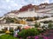 Potala Palace Front View with Garden in Lhasa, Tibet Autonomous Region. Former Dalai Lama residence, now is a museum