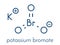 Potassium bromate KBrO3, E924. Used as additive to flour in the baking of bread. Skeletal formula.