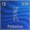 Potassium chemical element, Sign with atomic number and atomic weight