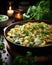 Potato casserole with dill and parsley on the table