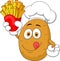 Potato Chef cartoon Holding Up A French Fries