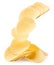Potato chips in the air on a white background, isolated. Levitating Chips