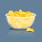 Potato Chips in bowl. Fried potatoes in deep transparent plate.