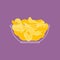 Potato chips in bowl isolated. Snack food fried vector