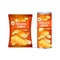Potato chips with cheese flavor crisps natural potatoes and packaging advertising design template