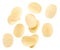 Potato chips are flying on a white isolated background. Levitating Chips