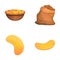 Potato chips icons set cartoon vector. Fresh crispy chips