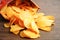 Potato chips in open bag, delicious BBQ seasoning spicy for crips, thin slice deep fried snack fast food