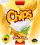 Potato chips. Sour Cream flavor. Design packaging, vector template