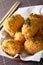 Potato croquettes, or Japanese Korokke, cooked from mashed potatoes close-up in a bowl. Vertical