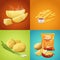 Potato dishes vector food, vegetable meals menu