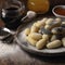 Potato dumplings sulance gnocci with milled poppy seeds shugar powder and marmalade