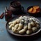 Potato dumplings sulance gnocci with milled poppy seeds shugar powder and marmalade