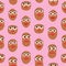 Potato with eyes and lips, girls, women, seamless pattern of potato on a pink background. Vector Illustration for backgrounds,