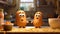 Potato Friends Talking In Kitchen