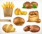 Potato and fry chips. Vegetable vector icon set