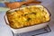 Potato gratin with cream and butter. Scalloped potatoes or potato bake.