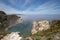 Potato Harbor on Santa Cruz Island with mist coming in under blue cirrus sky in the Channel Islands National Park California USA