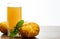 Potato juice on wooden table on white background with copy space