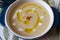 Potato and leek soup with saffron, white wine, and olive oil