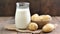 Potato milk in glass, alternative vegan gluten lactose soy free drink, trendy content, generative AI