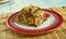 Potato pancakes dranik and chicken fillet roll