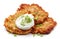 Potato pancakes on white background