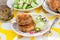 Potato and Pork Patties with Cucumber and Radish Salad