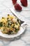 Potato Spinach Egg Scrambler with fork