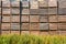 Potato storage boxes on the grass