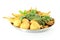 Potato vada pakoda or fritter indian food snack in pure white background