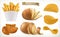 Potato, wedges and fry chips. Vegetable. 3d vector icon set