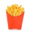 Potatoes fries in a red carton box isolated on a white background. Fast Food.