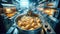 Potatoes frying in a commercial kitchen