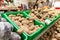 Potatoes on supermarket vegetable shelf