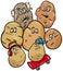 Potatoes vegetable family cartoon illustration