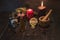 Potion of natural herbs for black magic with candles