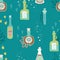 Potion or poison bottles hand drawn doodle style seamless pattern