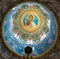 Potlogi, Romania - August 12, 2018: Detail of Dome interior paiting of Saint Dimitrie Orthodox Church build in 1683 by voivode Con