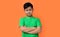 potrait asian boy isolated at orange background