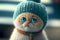 Potrait of a cute cat in cold winter wearing warm knitted hat - Generative AI